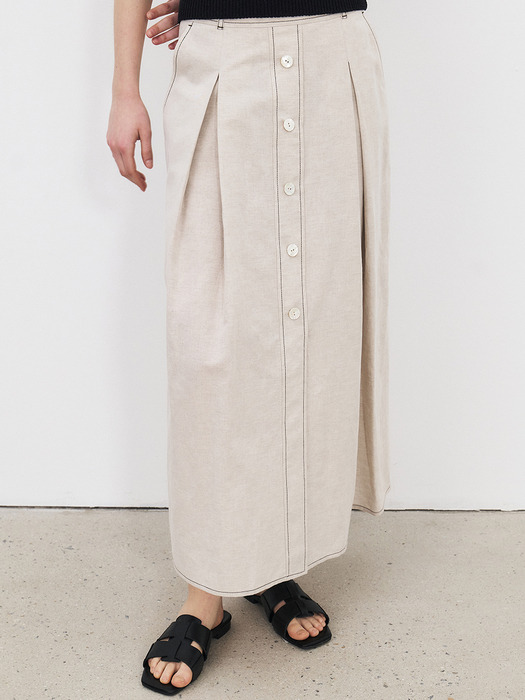 TFR LINEN STITCH BUTTON SKIRT_2COLORS