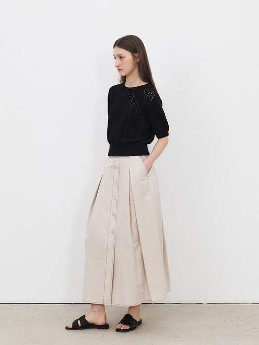 TFR LINEN STITCH BUTTON SKIRT_2COLORS