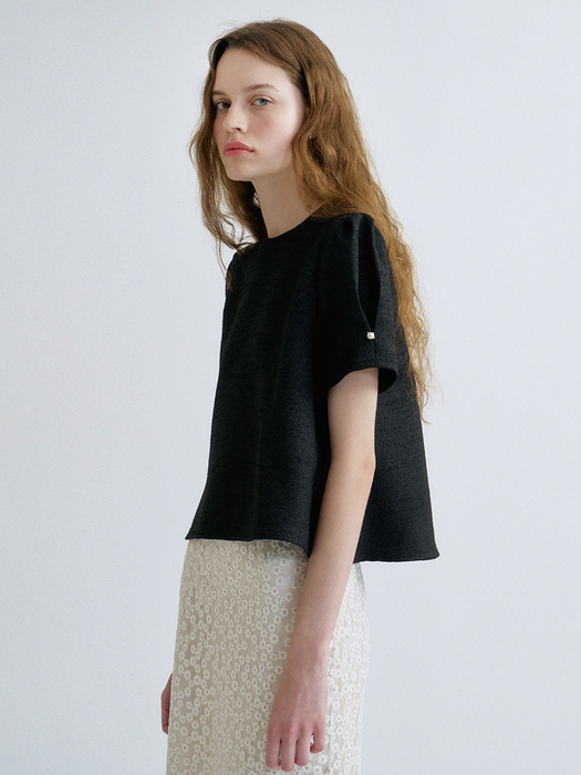 S Summer Button Tweed Blouse_Black