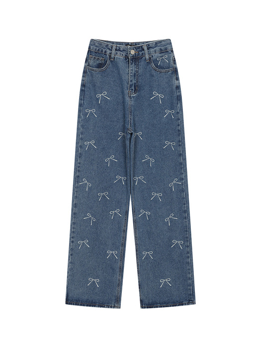 ribbon printed wide denim pants- U1F25DSL090