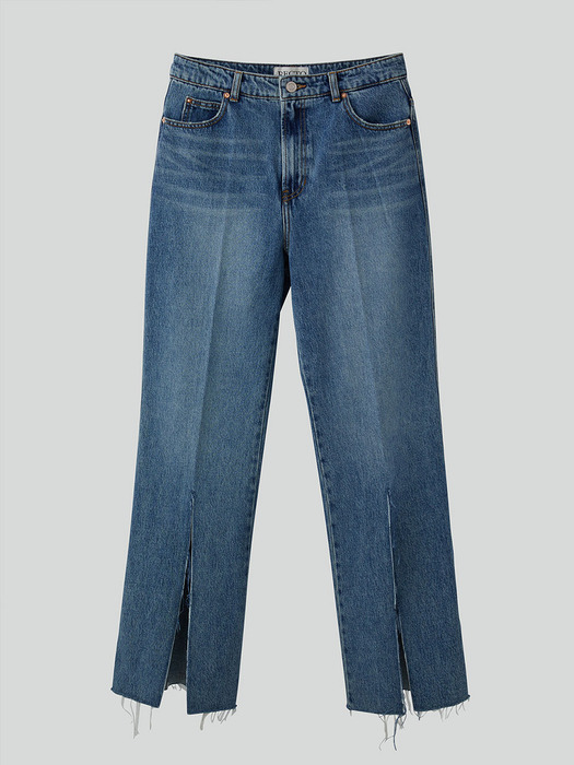 ISLA FRONT SLIT MEDIUM WASHED DENIM PANTS (DUSTY BLUE)