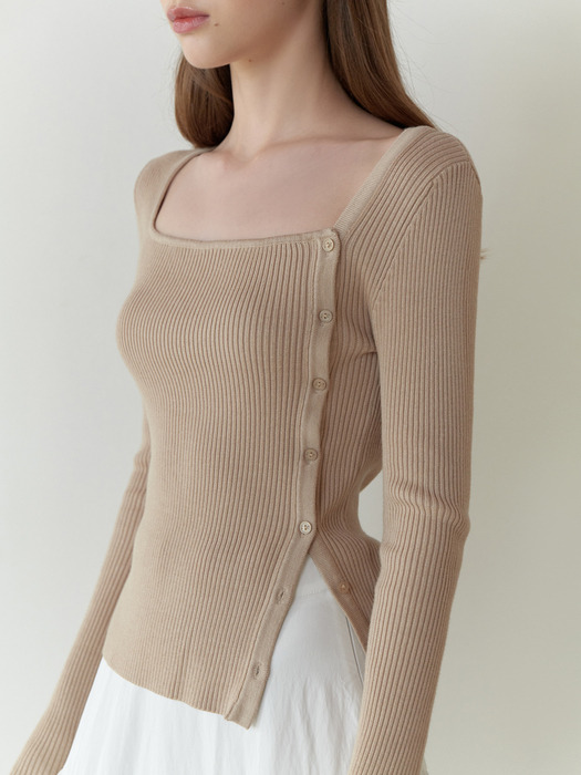 Eve button square knit (beige)