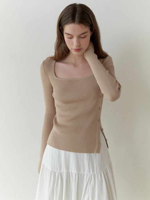 Eve button square knit (beige)