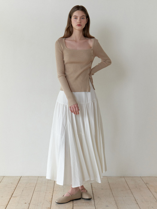 Eve button square knit (beige)