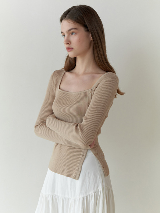 Eve button square knit (beige)