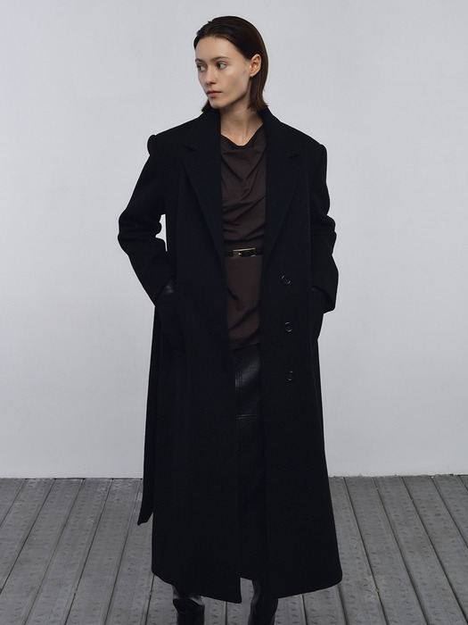 WOOL OVERFIT HALF-DOUBLE LONG COAT(BLACK)