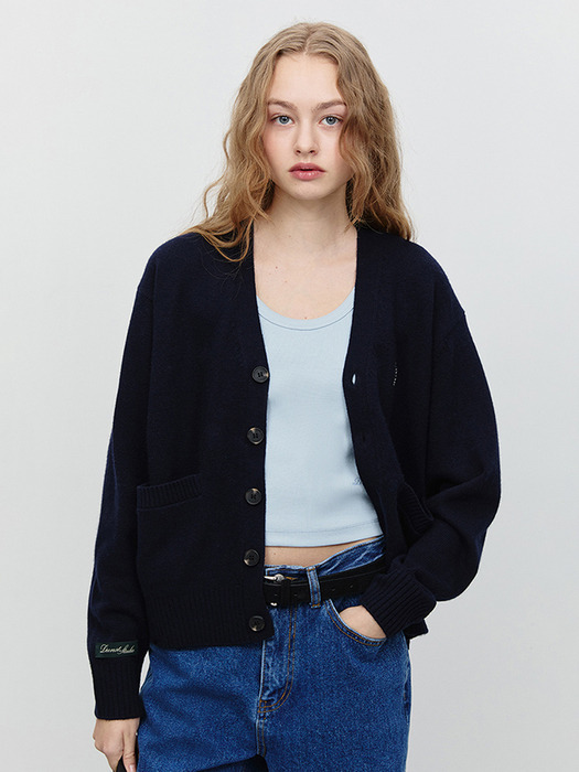UNISEX ESSENTIAL LOGO KNIT CARDIGAN DEEP NAVY_UDSW5A102N3 - Image 3