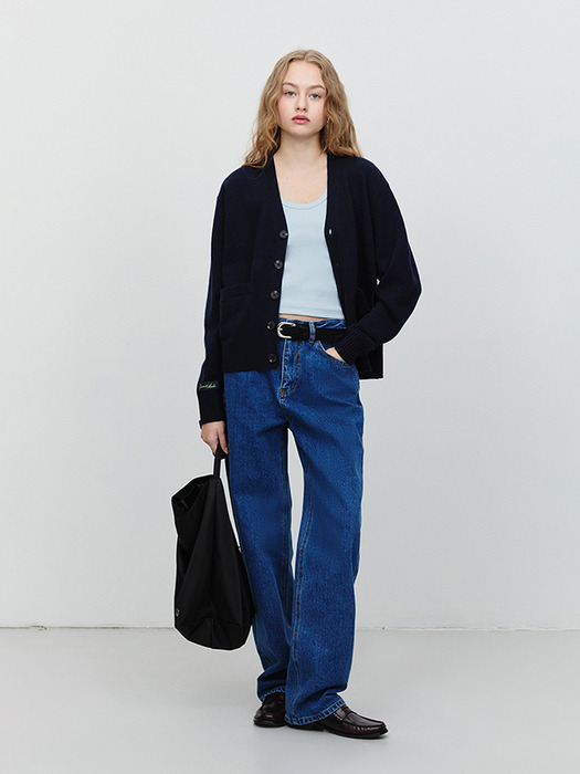 UNISEX ESSENTIAL LOGO KNIT CARDIGAN DEEP NAVY_UDSW5A102N3 - Image 1