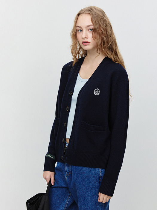 UNISEX ESSENTIAL LOGO KNIT CARDIGAN DEEP NAVY_UDSW5A102N3 - Image 2