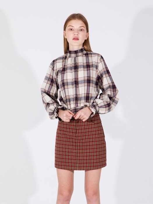 VINTAGE CHECK FRILL BLOUSE [IVORY]