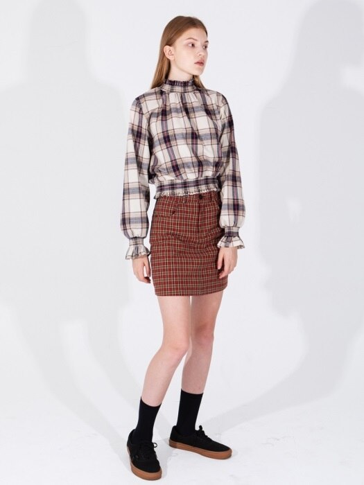 VINTAGE CHECK FRILL BLOUSE [IVORY]