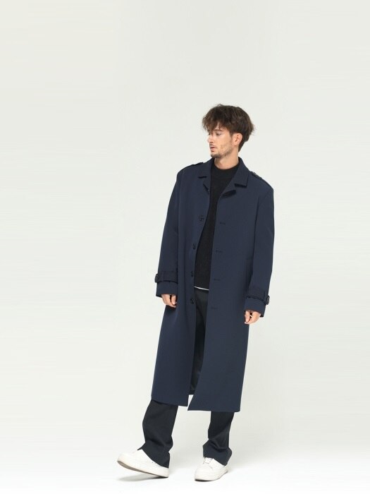 Maxi Long Trench coat [ Blue Black ]