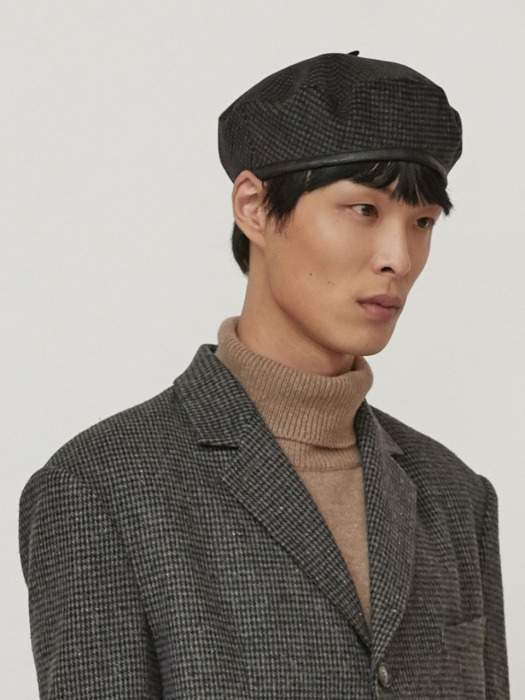 18FW UNISEX HOUNDSTOOTH CHECK BERET - GREY CHECK