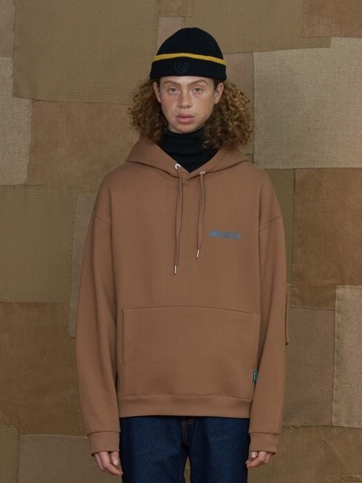 SQUARE PATCH HOODIE / BROWN