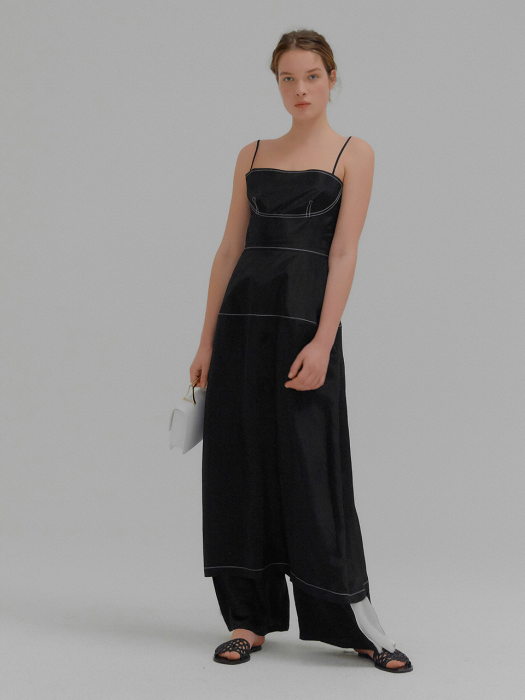 MONET Stitch-pointed Slip Dress with Inner Skirt Black
