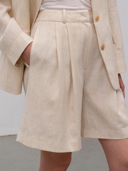 [ESSENTIAL]Premium Wool Linen Bermuda Pants Ivory
