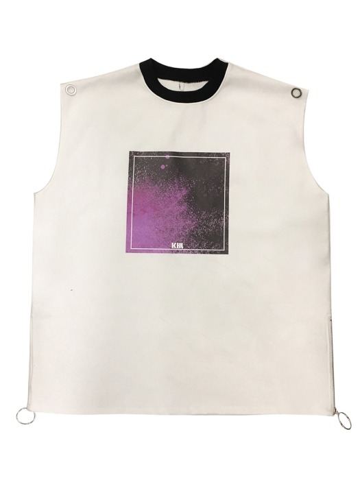 18 S/S KHJ GRAPHIC BACK BUCKLE WHITE SLEEVELESS TOP