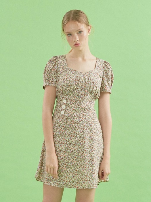 Puff Shoulder Mini Dress_ Floral