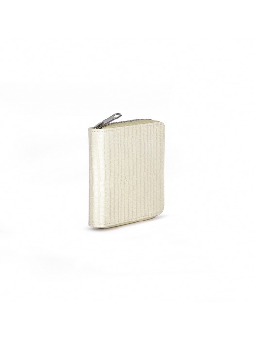 PATTERNED LEATHER ZIP WALLET (IVORY)