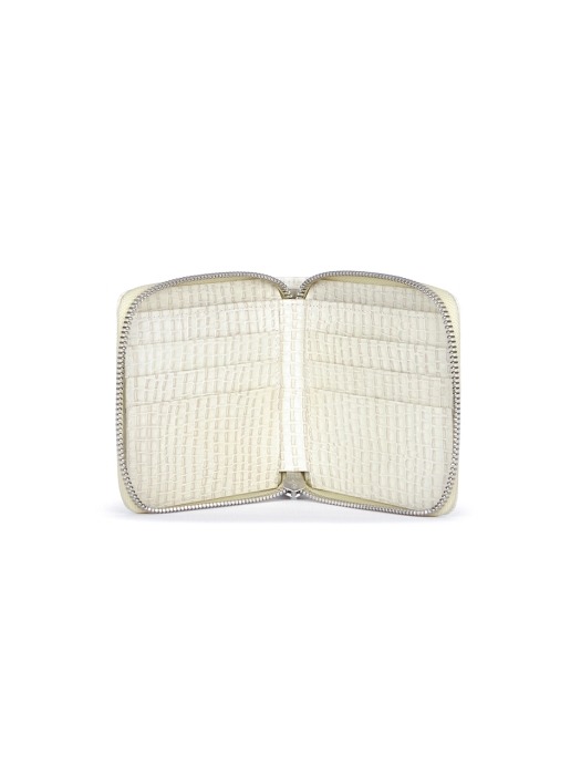 PATTERNED LEATHER ZIP WALLET (IVORY)