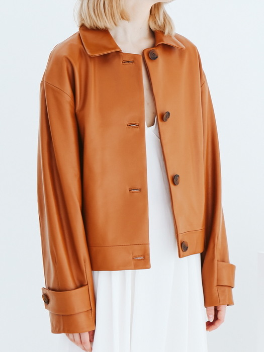 Lambskin Short Leather Jacket [Brown]
