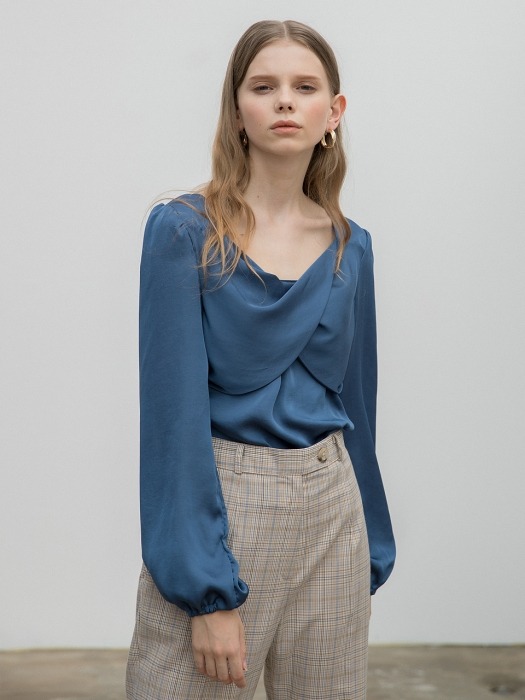 Twisted Satin Blouse Blue