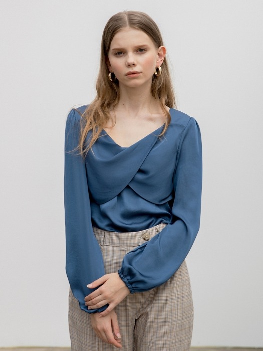 Twisted Satin Blouse Blue