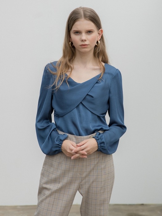 Twisted Satin Blouse Blue