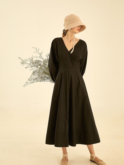 Soft volume puff dress[black]