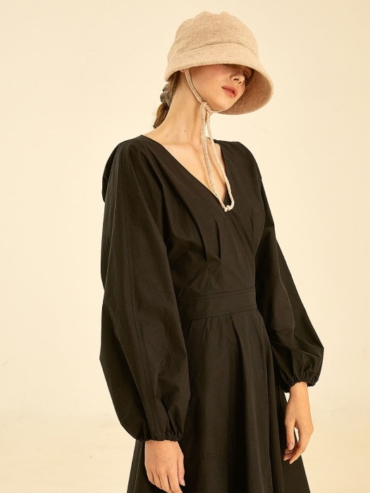 Soft volume puff dress[black]