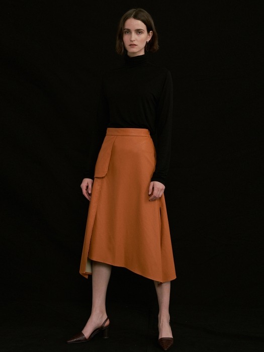 LEATHER SPLIT SKIRT (ORANGE)