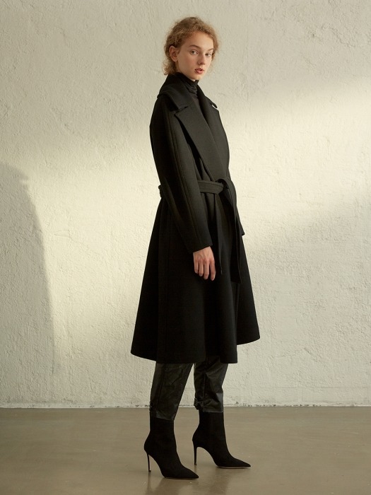 Big-collar Belted Coat _ BLACK
