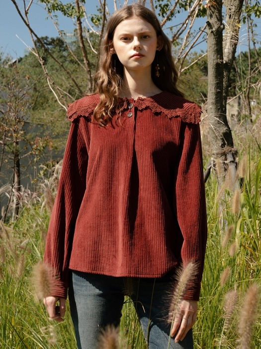 monts 1007 corduroy lace blouse (brick red)