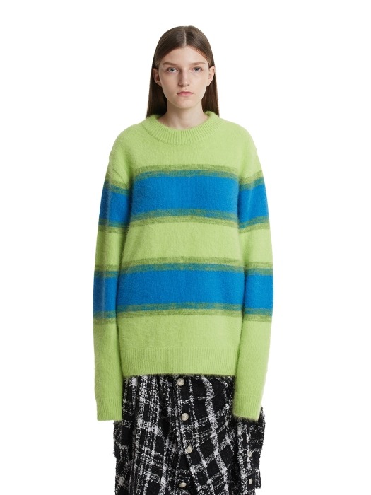 Angora Stripe Knit Sweater_GREEN/BLUE