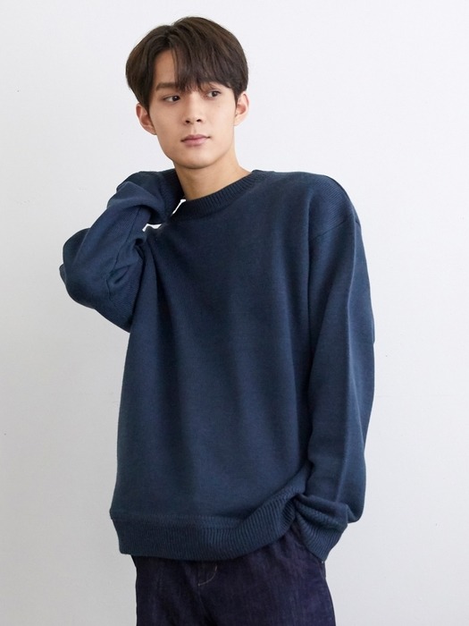 KN061_Urban Wool Round Knit Sweater_Navy