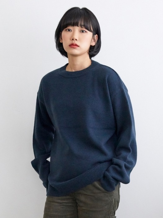 KN061_Urban Wool Round Knit Sweater_Navy