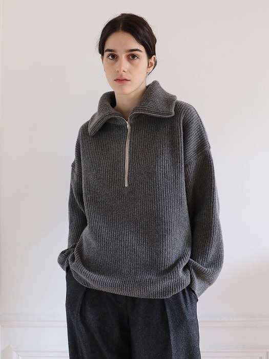 Half-Zip Wool Sweater in Grey