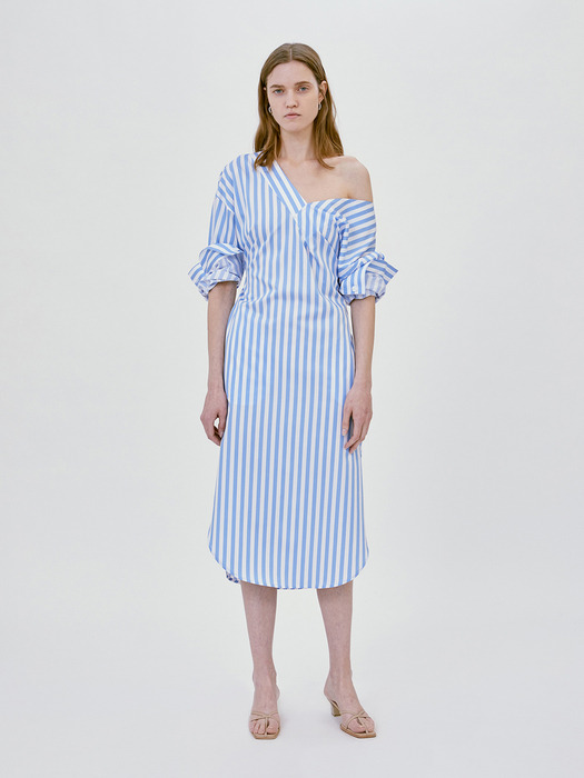 ASYMMETRIC V-NECK DRESS (STRIPE)