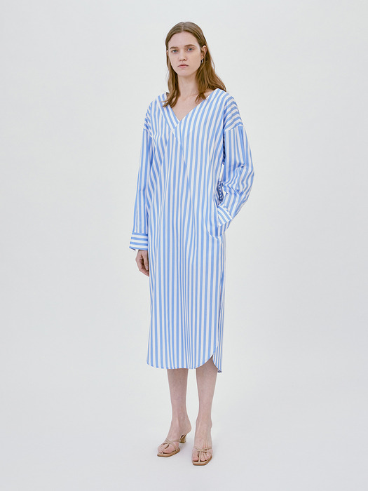 ASYMMETRIC V-NECK DRESS (STRIPE)