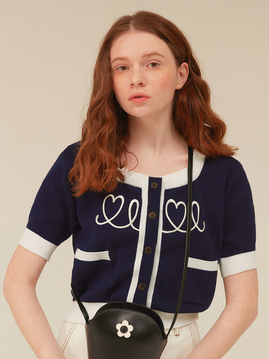 HEART LOGO KNIT CARDIGAN_navy