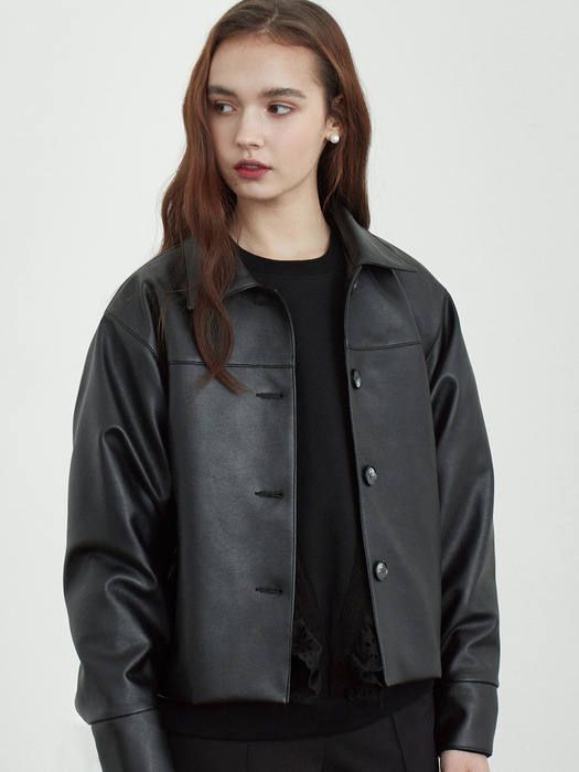 iuw658 belted fake leather jacket (black)