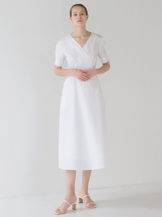 Wrap Flared Dress - White