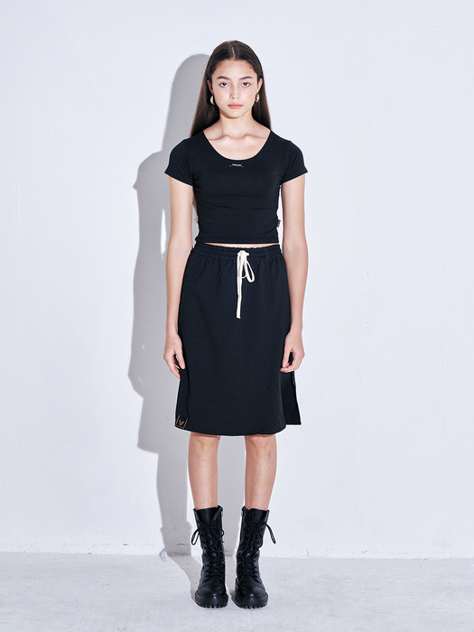 Slit Banding Midi Skirt [Black]