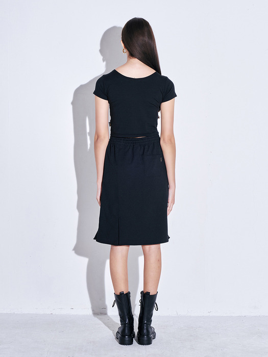 Slit Banding Midi Skirt [Black]