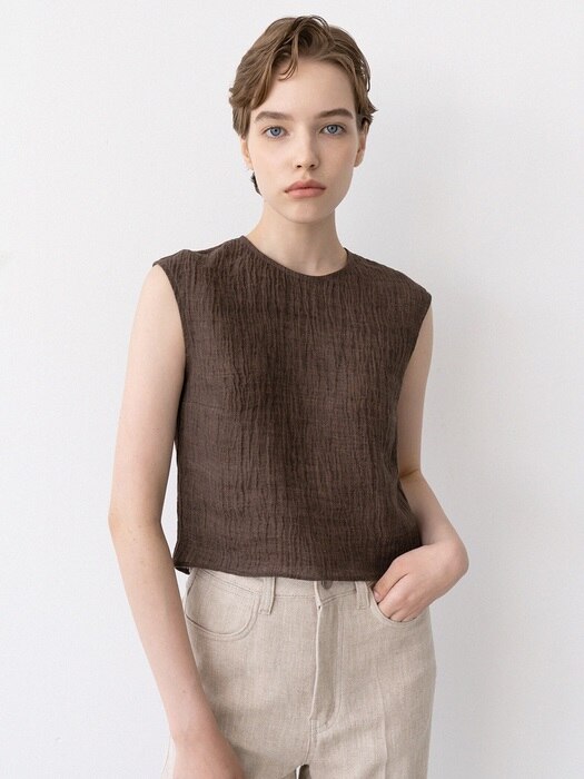 pleats crop blouse (brown)
