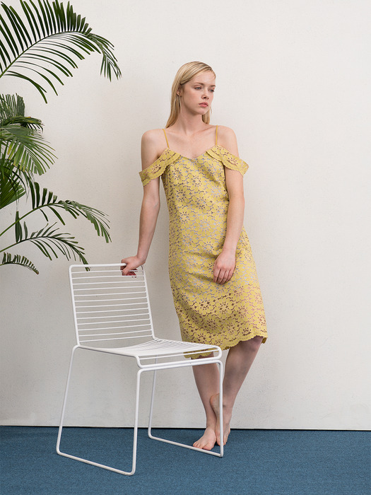 [Re;Collection] Yellow Flower Lace Slip Dress