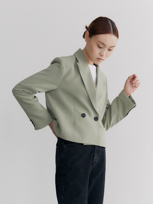 20AU DOUBLE BREASTED CROP JACKET (OLIVE)