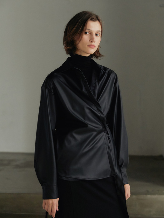 Eco-leather shirt jacket - Black
