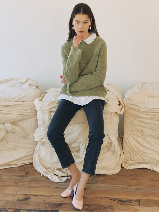 [FRONTROW x RePLAIN] Loose-fit Alpaca Sweater + Mid-rise Straight Jeans_Grey SET