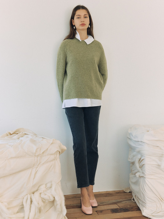 [FRONTROW x RePLAIN] Loose-fit Alpaca Sweater + Mid-rise Straight Jeans_Grey SET
